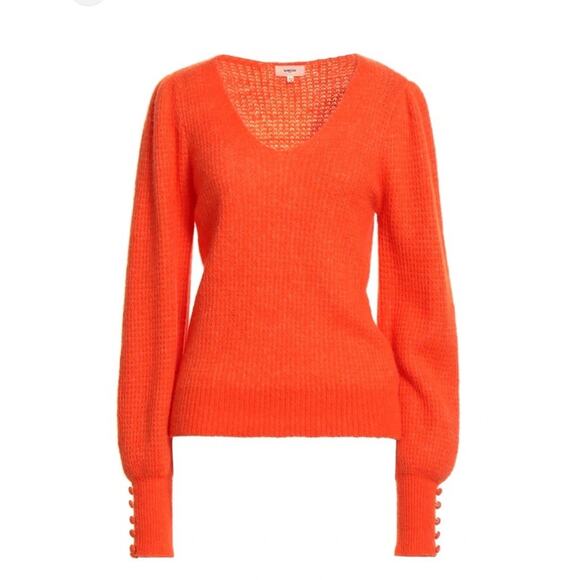 Suncoo Paris Pullover Sweater Women’s XS Alpaca Blend Puff Sleeve Soft Orange - Picture 3 of 13